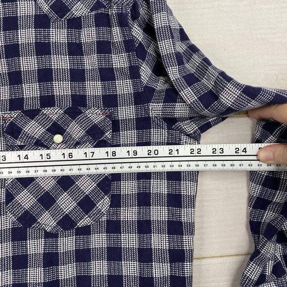 Ruff Hewn Shirt Mens M Long Sleeve Pearl Snap Blue Check Plaid Woved Heavyweight - Picture 6 of 11